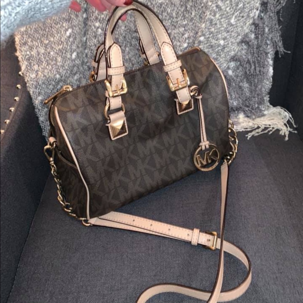 Michael Kors brown gold logo crossbody purse